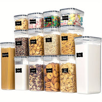 14pcs Airtight Food Storage Containers Set with Lids & 24 Labels - BPA-Free Plastic Pantry Organizers with Clear Lids, Rectangular Kitchen Storage Containers for Cereal, Flour, Sugar, Pasta, Snacks, Dry Food - Multi-Purpose,