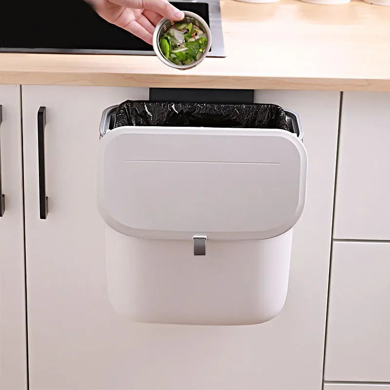Household Wall - Mounted Kitchen Trash Can With Lid, Kitchen Waste Hanging Paper Basket for Toilet and Living Room