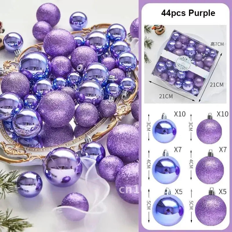 44PCS Pink & Purple Christmas Ball Set – Shimmering Tree Ornaments for Festive Décor